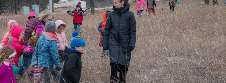 Children look for evidence of animals