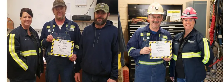 Members of the safety committee recognize employees with safety performance awards.