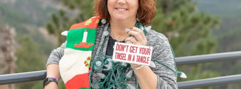 Image of Michelle Andresen with Christmas decorations