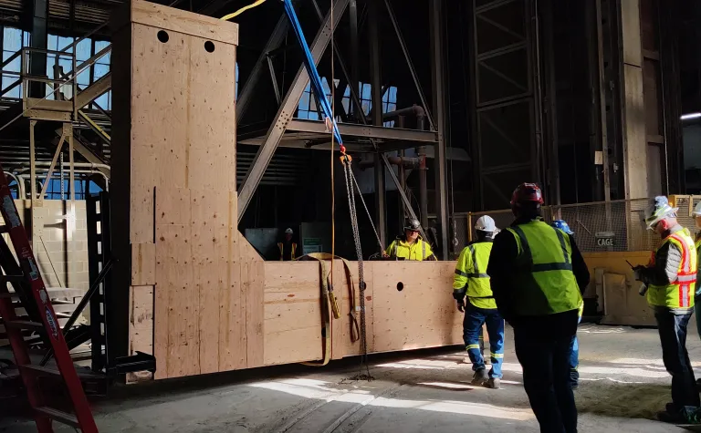 Rigging crews at SURF are doing a series of tests on a large wooden model L-beam in anticipation of lowering the real thing down the shaft to the 4850L.