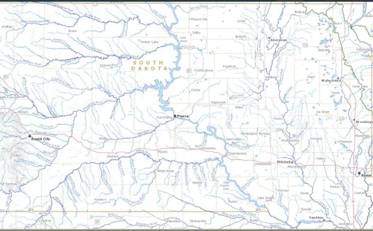 Map South Dakota lakes, streams, and rivers