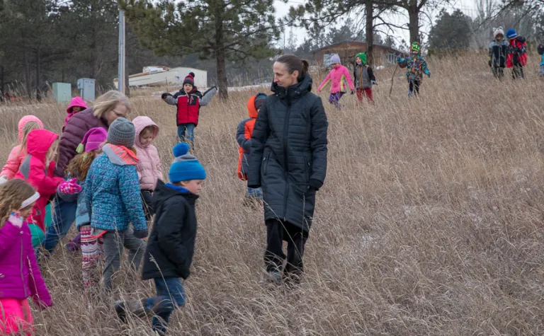 Children look for evidence of animals