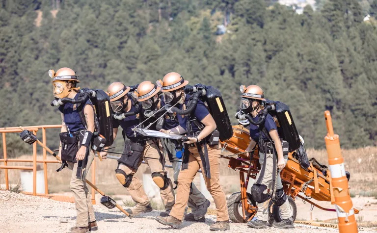 Students taking part in rescue exercise