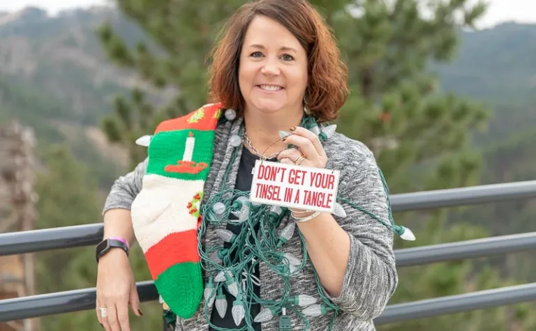 Image of Michelle Andresen with Christmas decorations