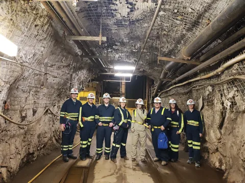 The 2024 cohort of summer interns at SURF during an underground tour