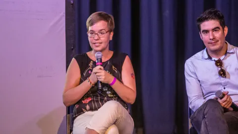 Two panelists during the CETUP* Scientist Discussion at Neutrino Day 2024 