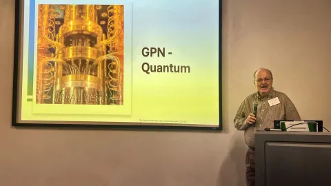 Mickey Slimp speaks during the Quantum Research Collaboration Workshop at SURF 